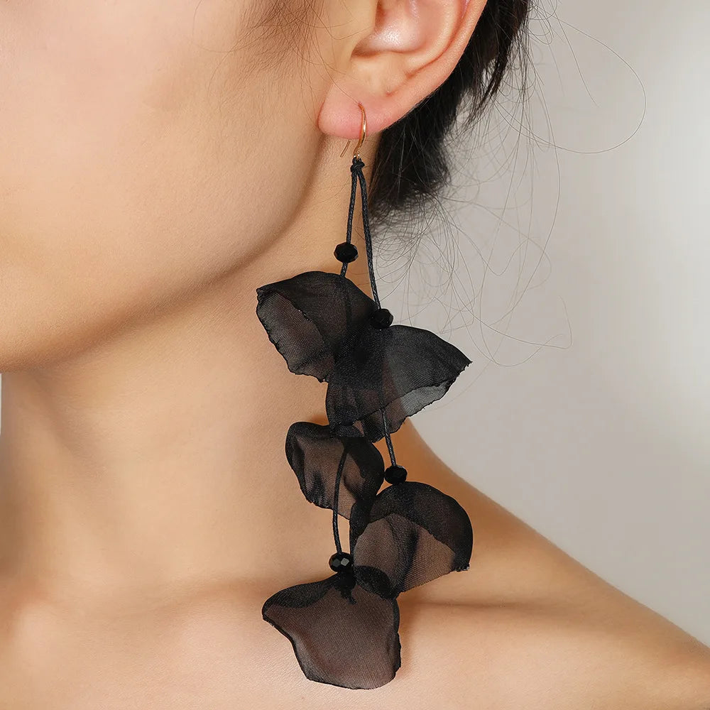 Long Charm Flower Earrings