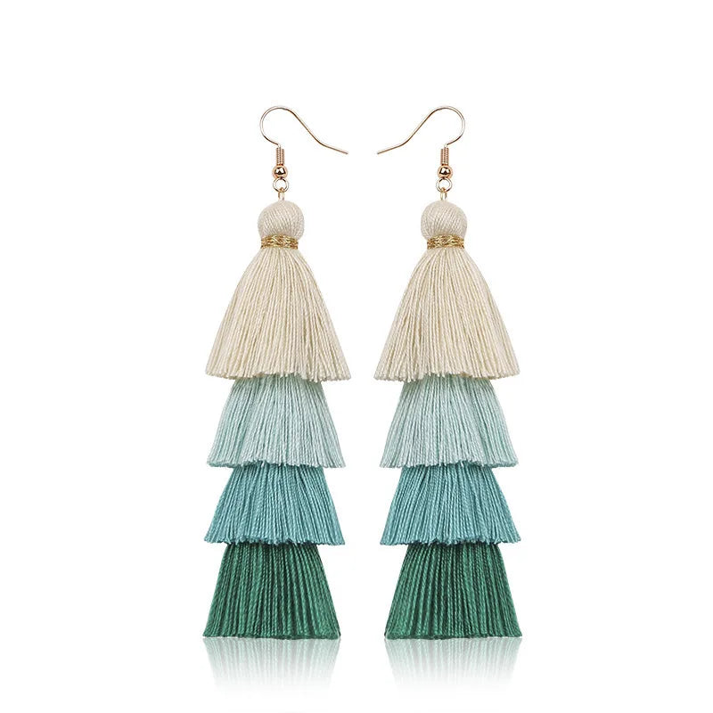Boho 4 Layered Tassel Drop Earrings