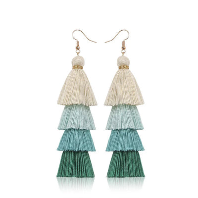 Boho 4 Layered Tassel Drop Earrings