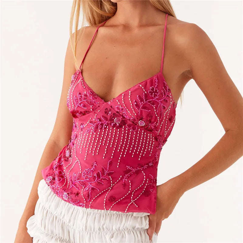 Maeve Sequin Halter Crop Top