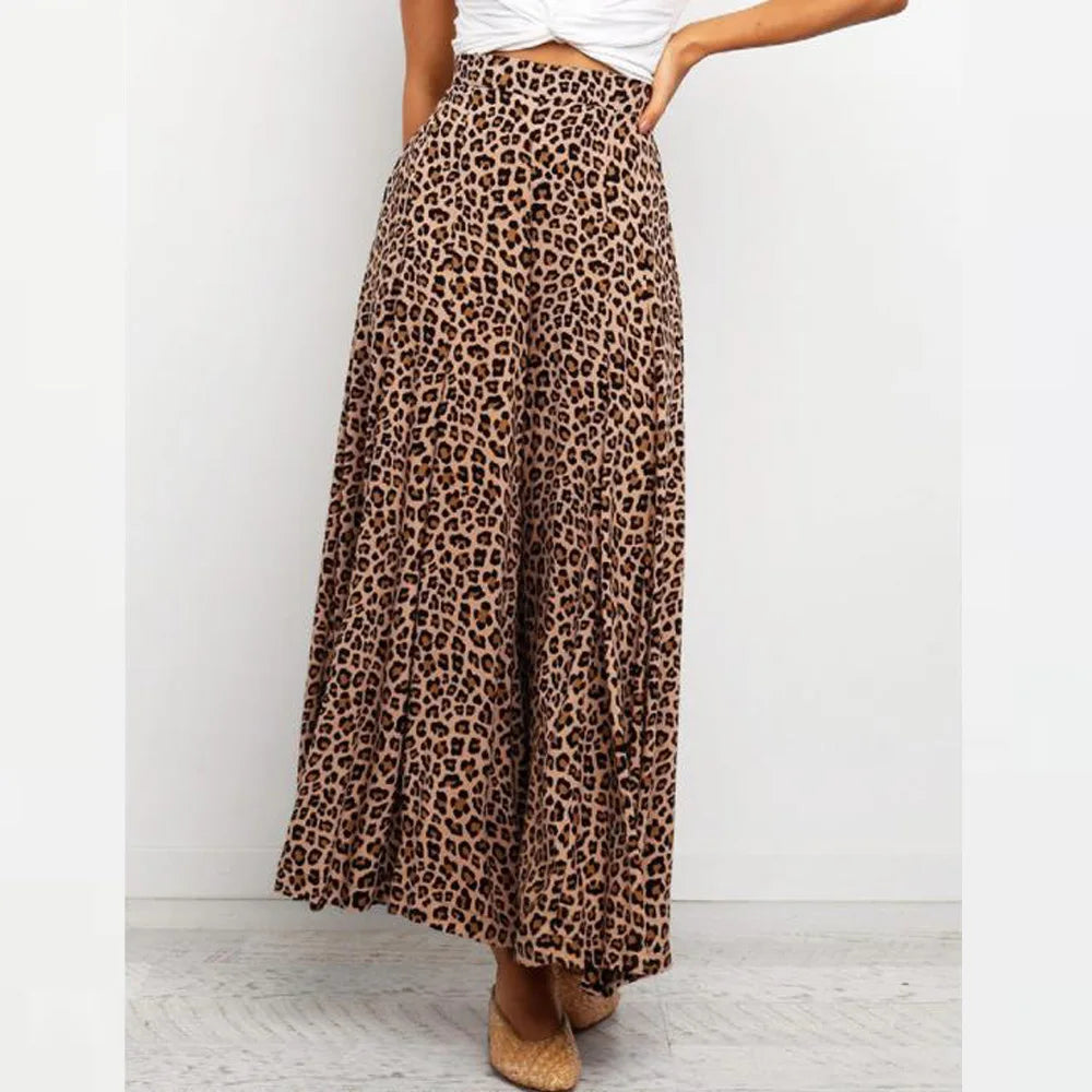 Leopard Print Wide Leg Casual Pants