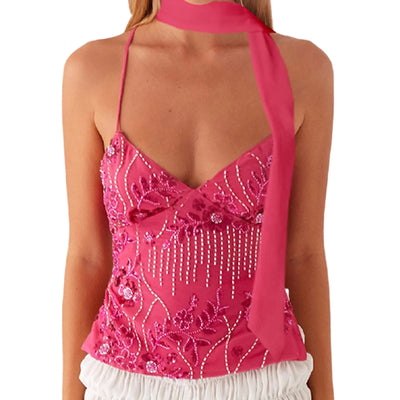 Maeve Sequin Halter Crop Top