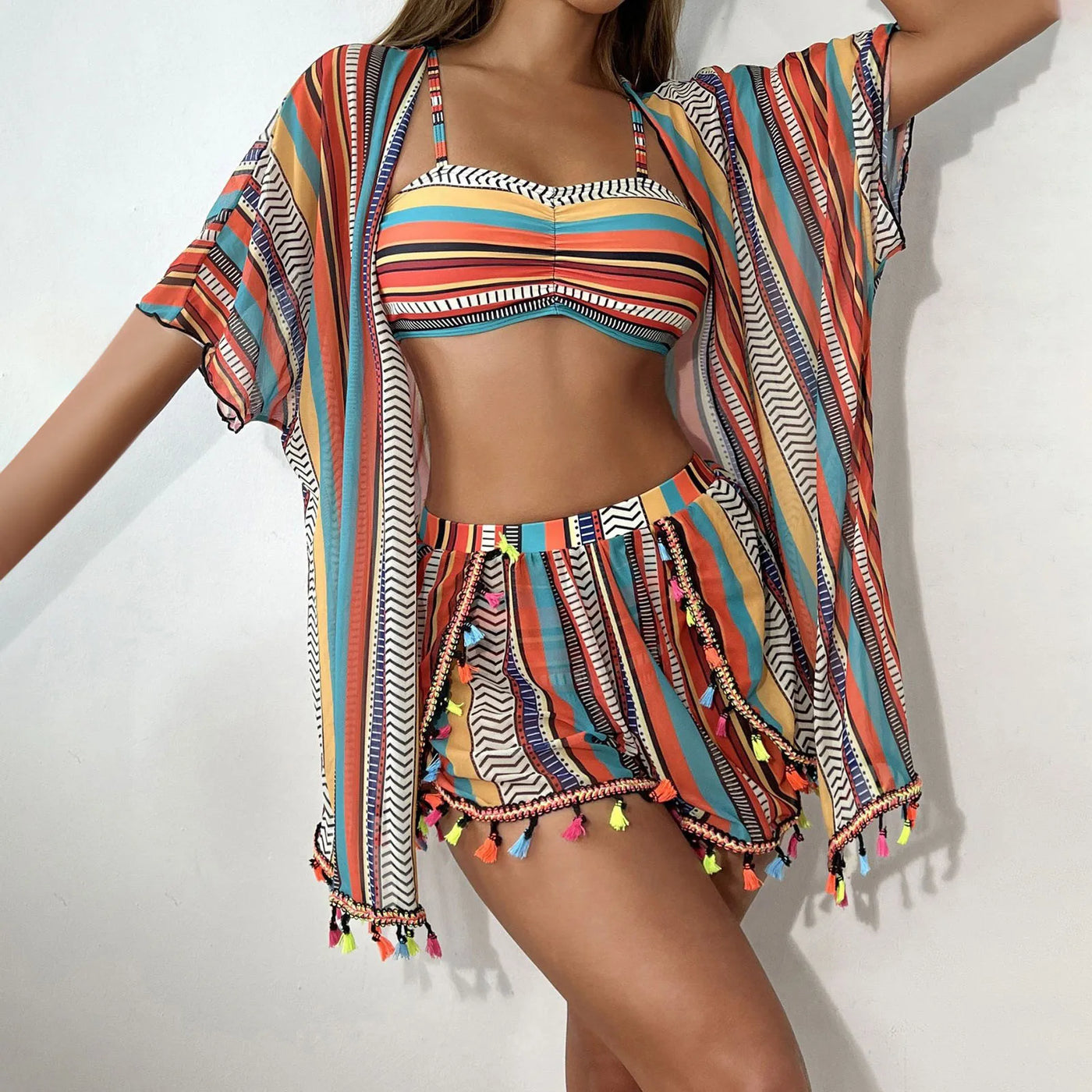 Moon Glow 4 Piece Bikini, Shorts & Kimono Set