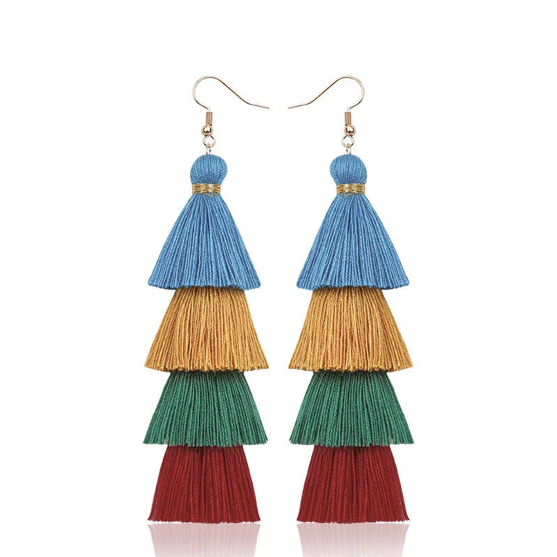 Boho 4 Layered Tassel Drop Earrings