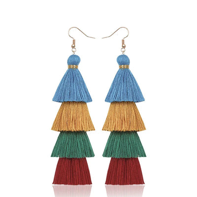 Boho 4 Layered Tassel Drop Earrings