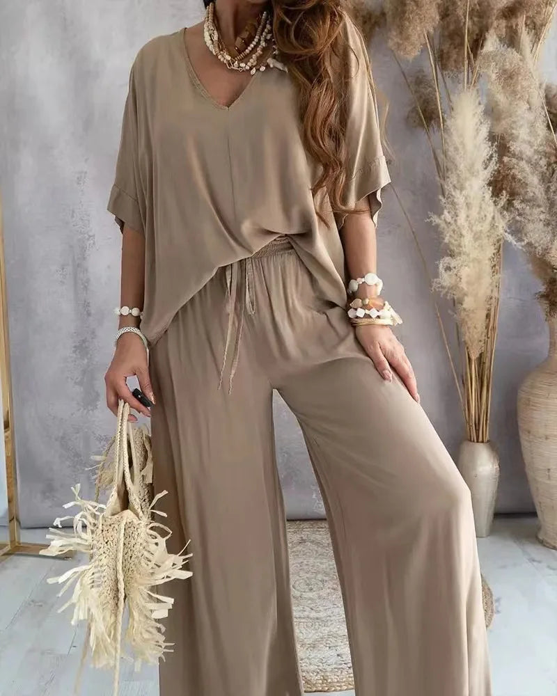 Kaelina Top & Wide Leg Pants Set