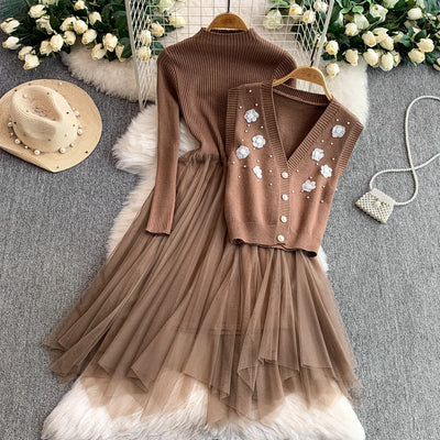 Blushing Rose Chic Dress and Floral Vest Set