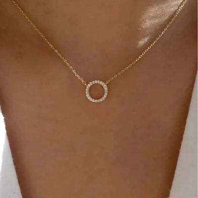 Simple Crystal Circle Pendant Necklace