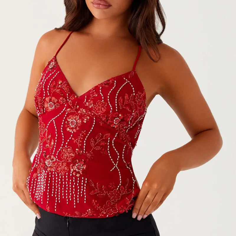 Maeve Sequin Halter Crop Top