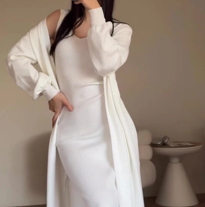 Fynora Knitted Maxi Dress & Cardigan Set