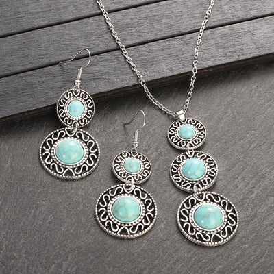 Boho Inlaid Turquoise Round Drop Jewelry Set