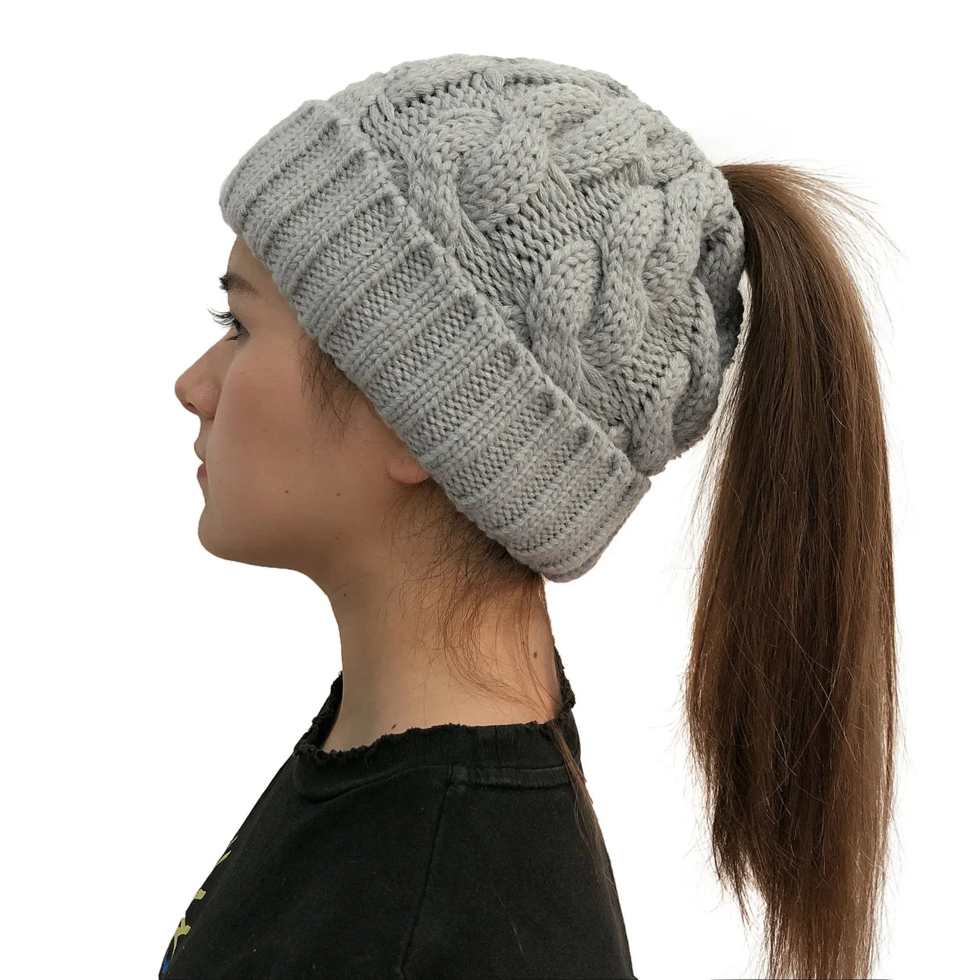 Knitted Beanie With Ponytail Hole