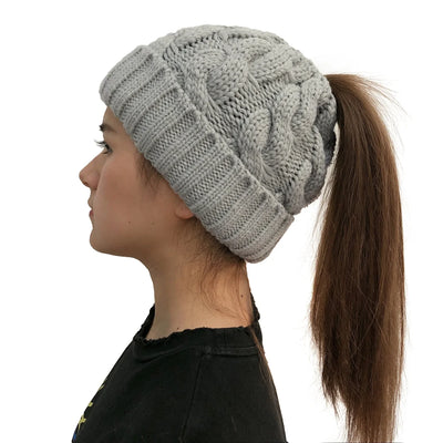 Knitted Beanie With Ponytail Hole