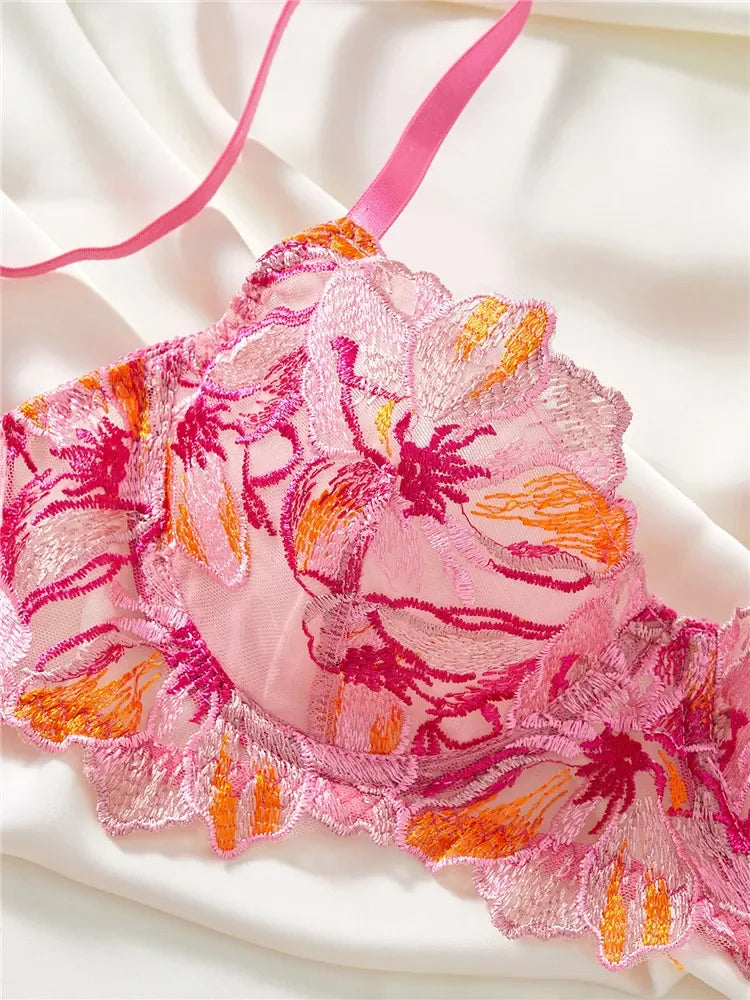 Sunset Embroidered Floral Bra & Underwear Set