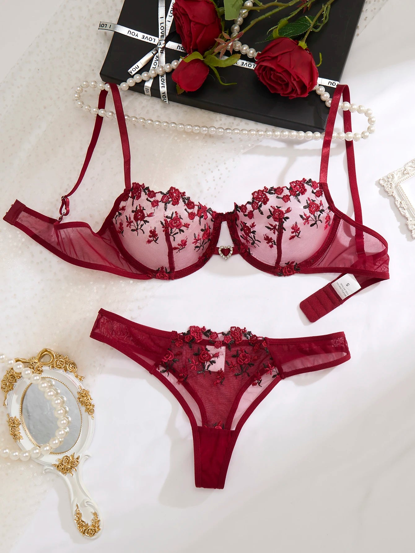 Embroidered Lace Flower Bra & Underwear Set