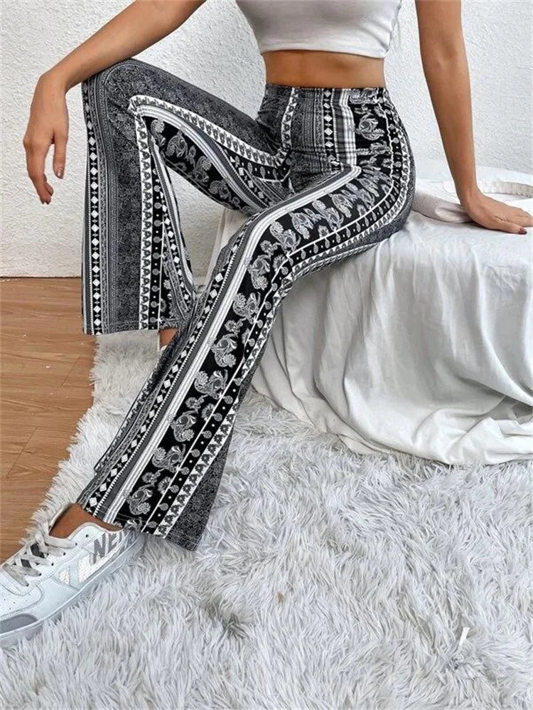 Tribal Paisley Floral Bell Bottom Leggings