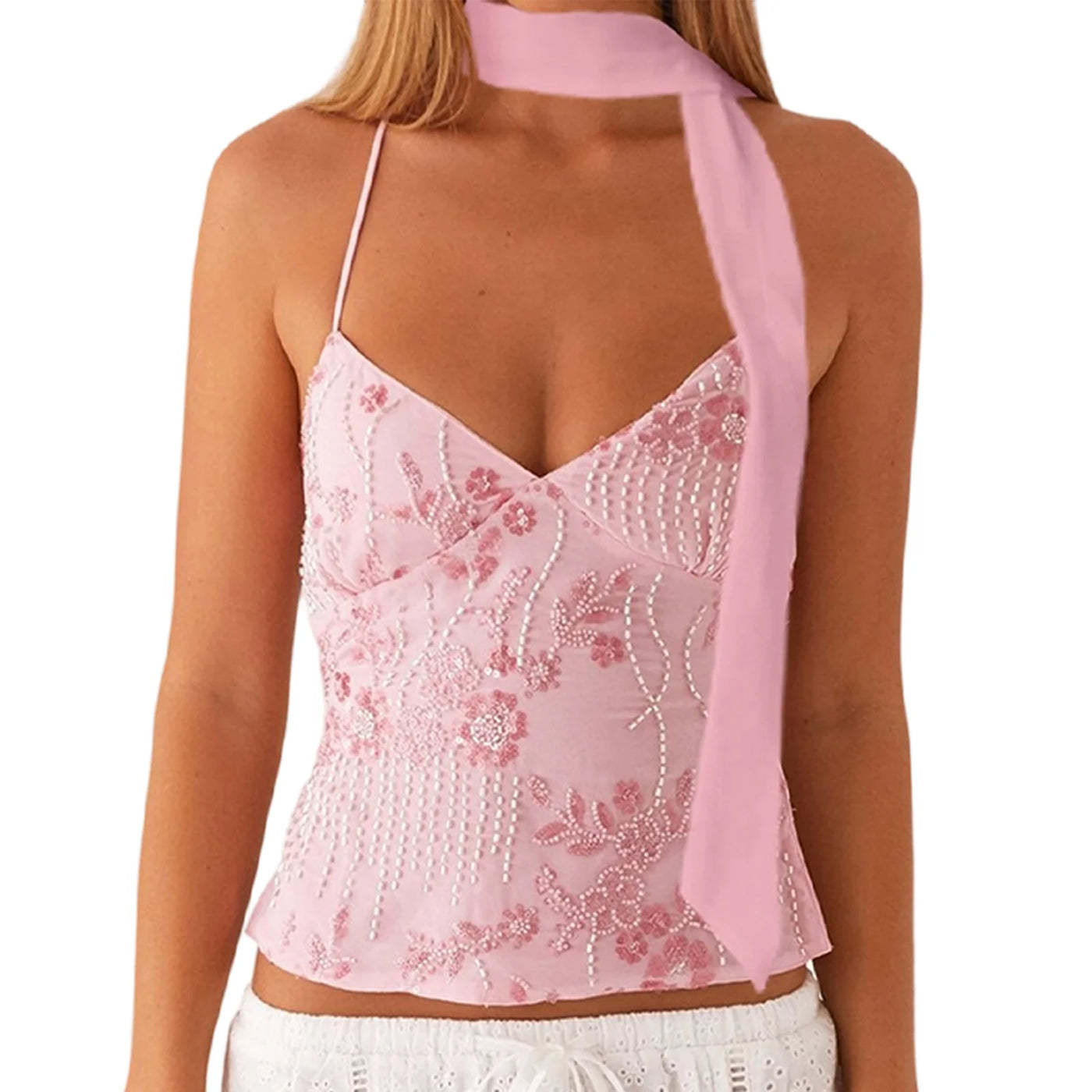 Maeve Sequin Halter Crop Top