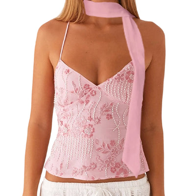 Maeve Sequin Halter Crop Top