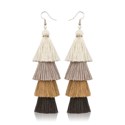 Boho 4 Layered Tassel Drop Earrings