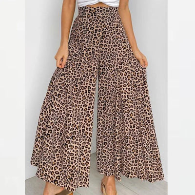 Leopard Print Wide Leg Casual Pants