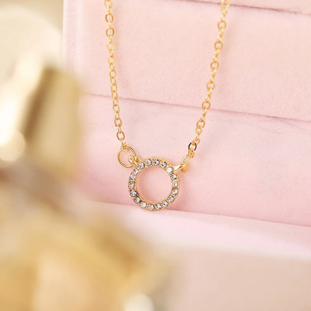 Simple Crystal Circle Pendant Necklace