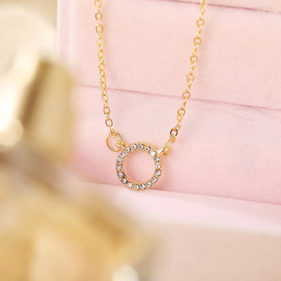 Simple Crystal Circle Pendant Necklace