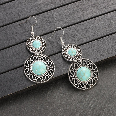 Boho Inlaid Turquoise Round Drop Jewelry Set