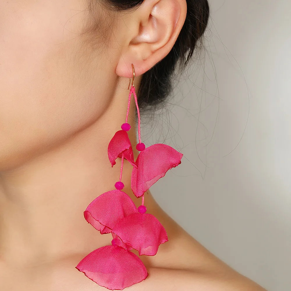 Long Charm Flower Earrings