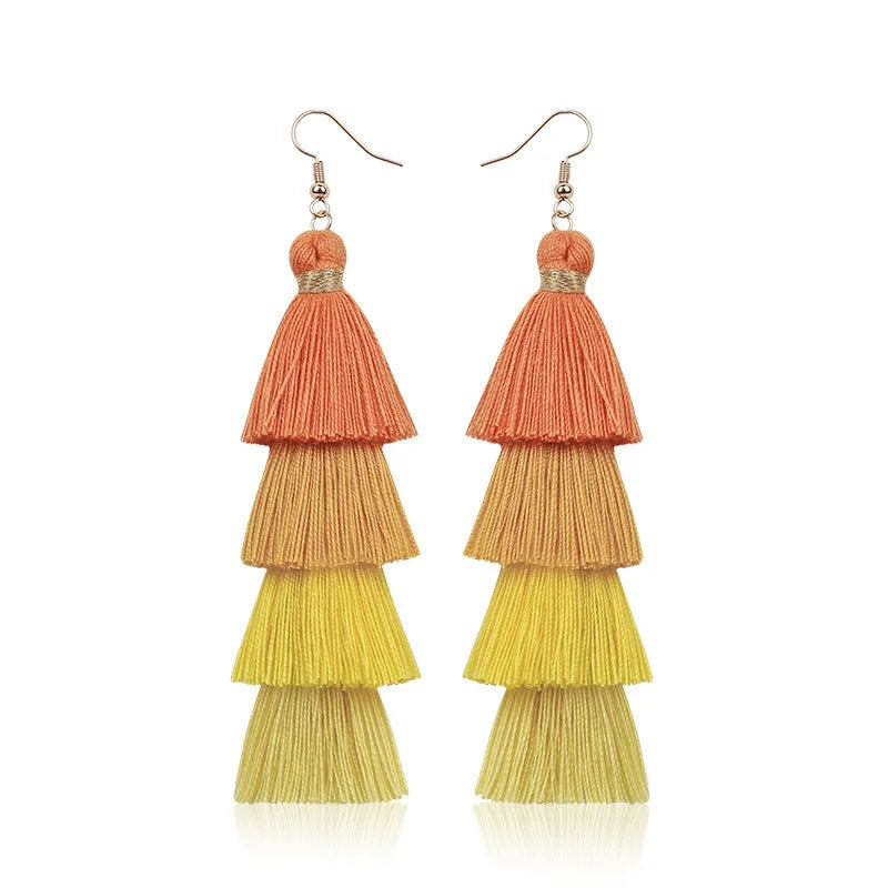 Boho 4 Layered Tassel Drop Earrings