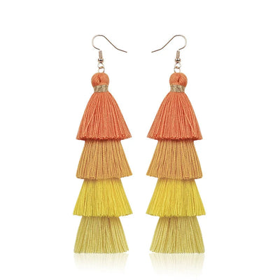 Boho 4 Layered Tassel Drop Earrings