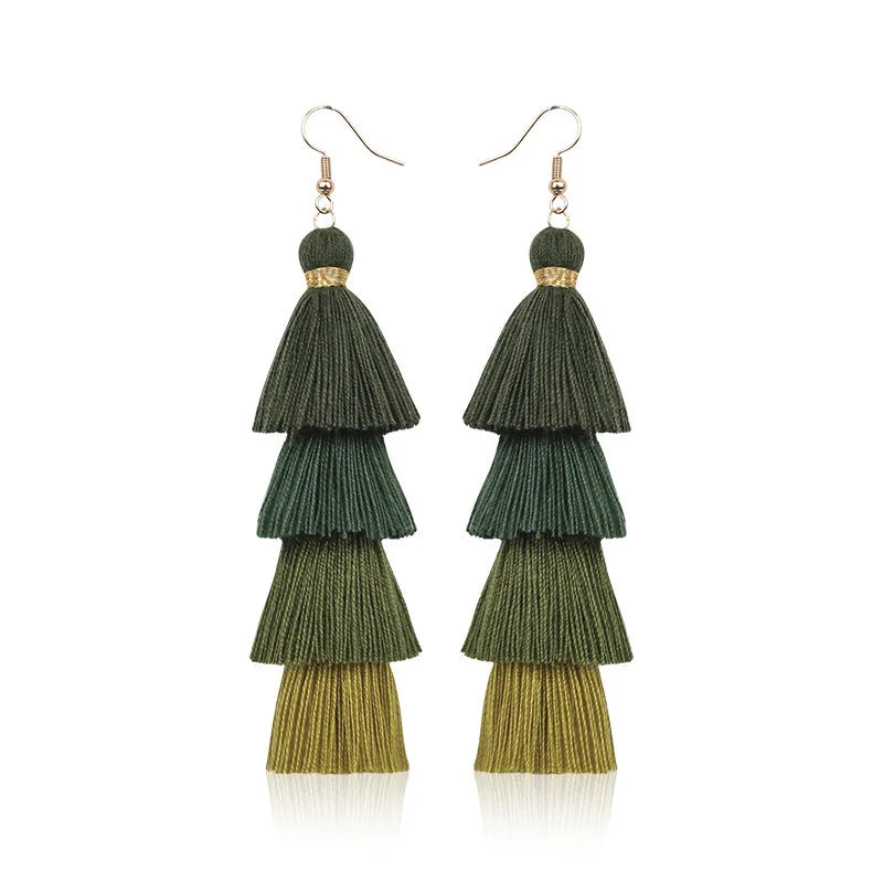 Boho 4 Layered Tassel Drop Earrings