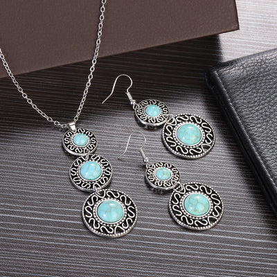Boho Inlaid Turquoise Round Drop Jewelry Set