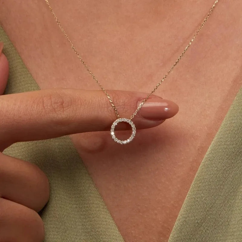 Simple Crystal Circle Pendant Necklace