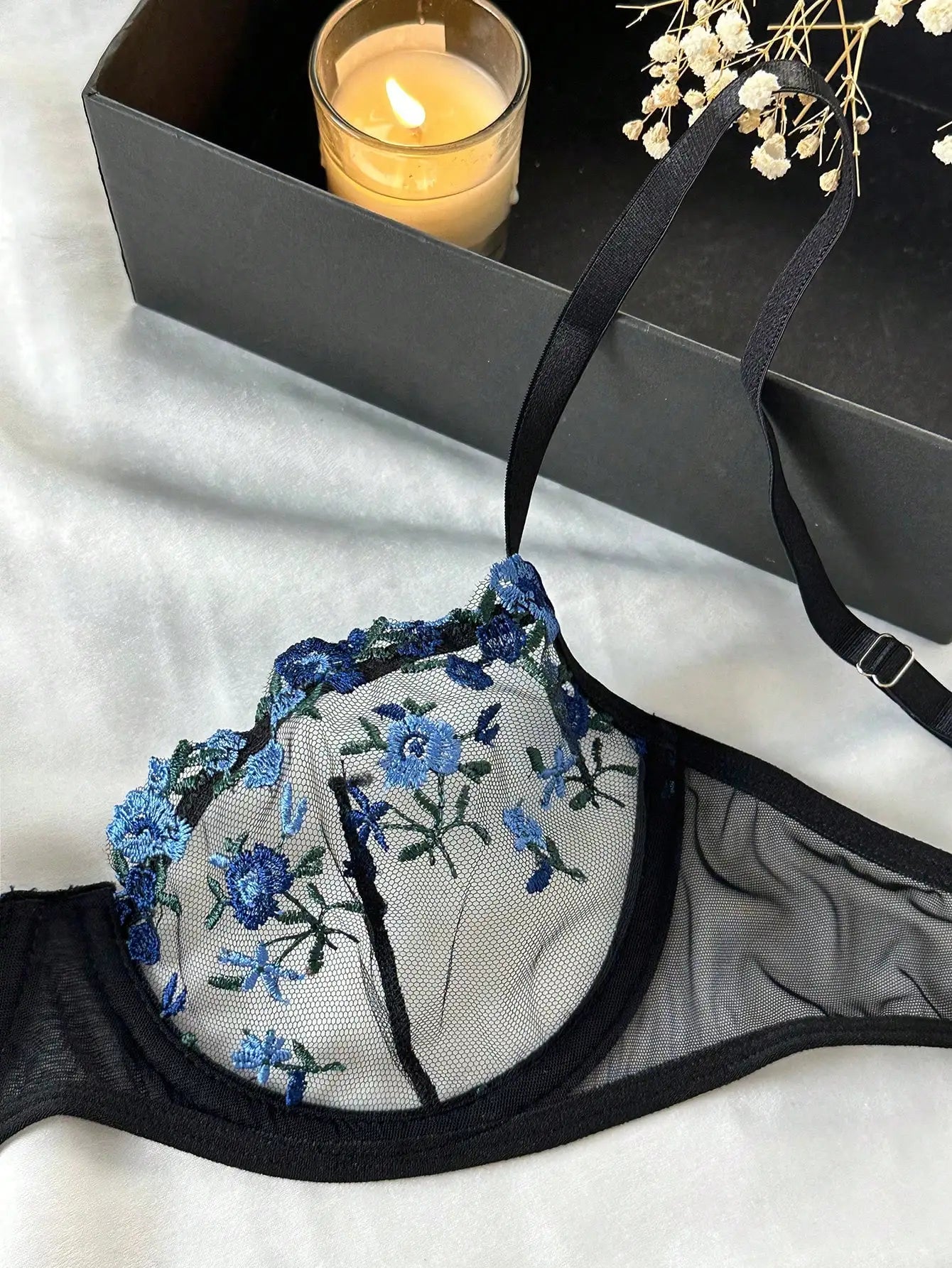 Embroidered Lace Flower Bra & Underwear Set