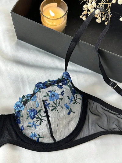 Embroidered Lace Flower Bra & Underwear Set