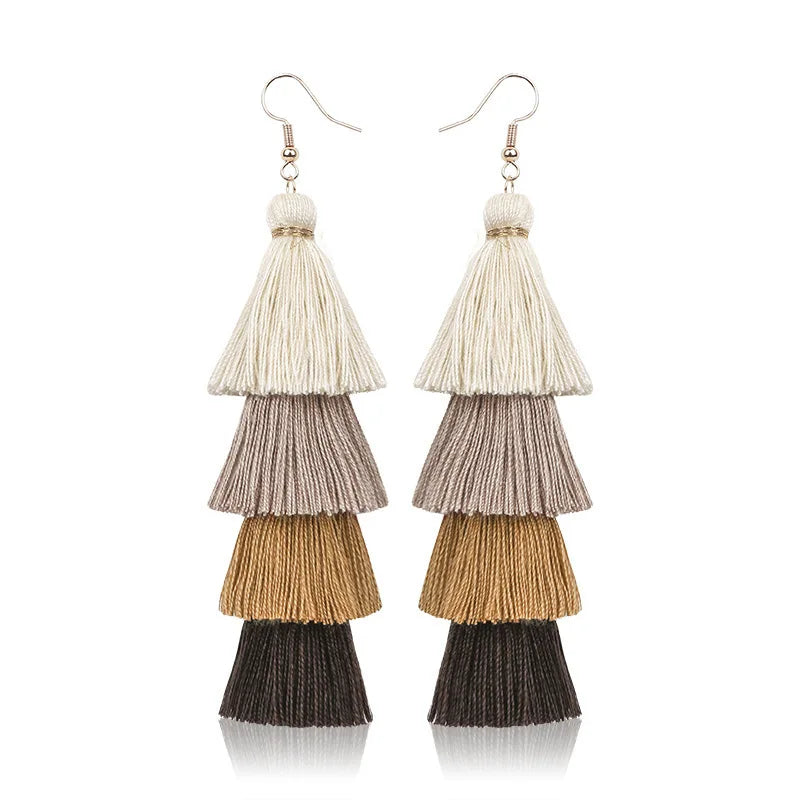 Boho 4 Layered Tassel Drop Earrings