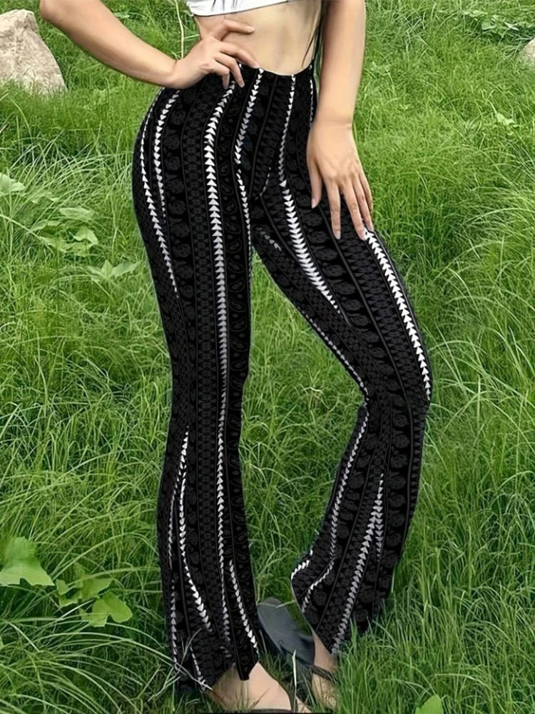 Olyandra Retro Print Flared Leggings