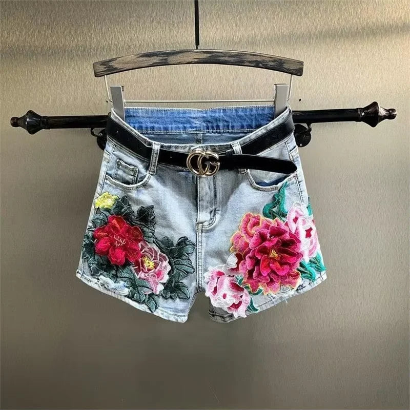 Handmade Fenira Floral Embroidered Shorts