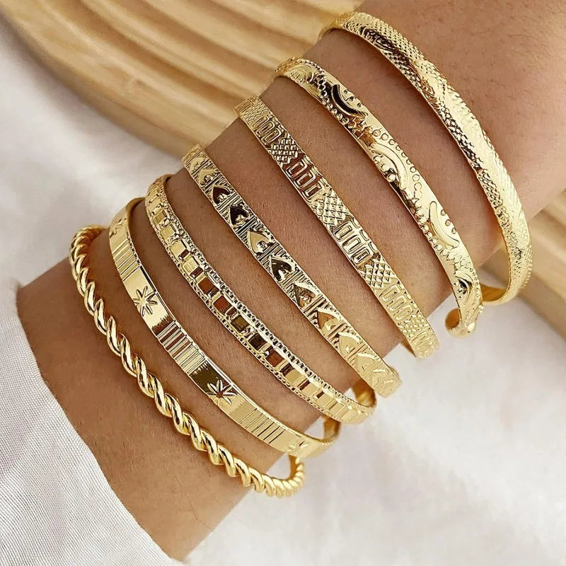 7 Piece Gold Bangle Bracelets Set