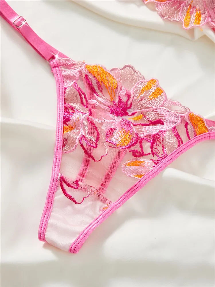 Sunset Embroidered Floral Bra & Underwear Set