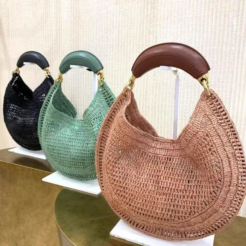 Chic Raffia Crescent Bag