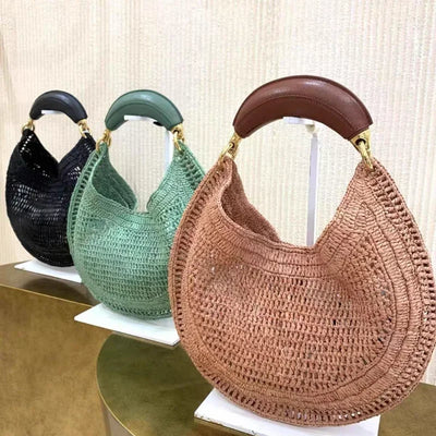 Chic Raffia Crescent Bag