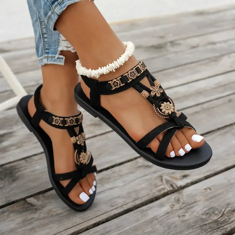 Flower Beaded Bohemian Sandals