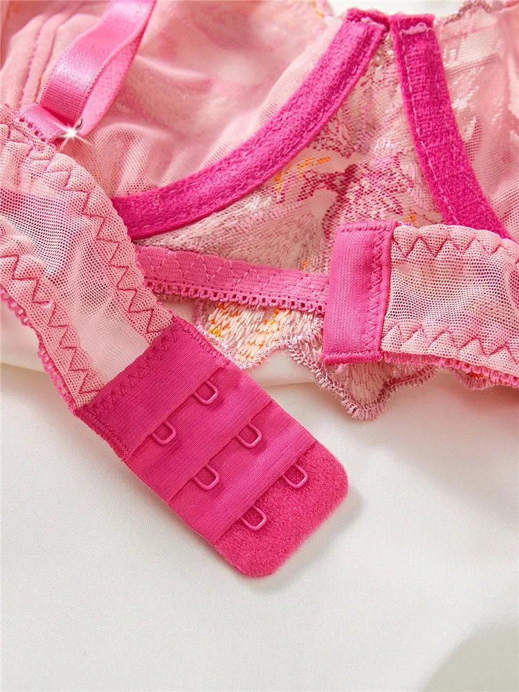 Sunset Embroidered Floral Bra & Underwear Set