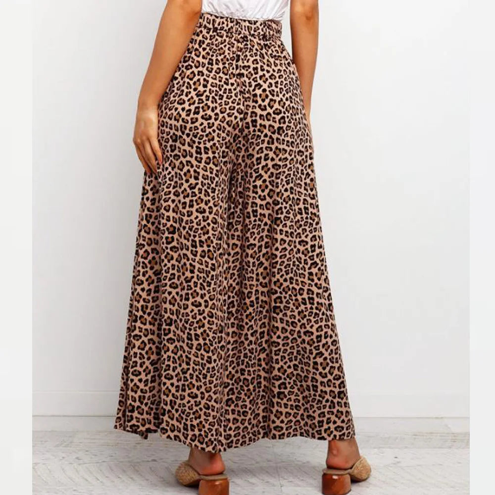 Leopard Print Wide Leg Casual Pants