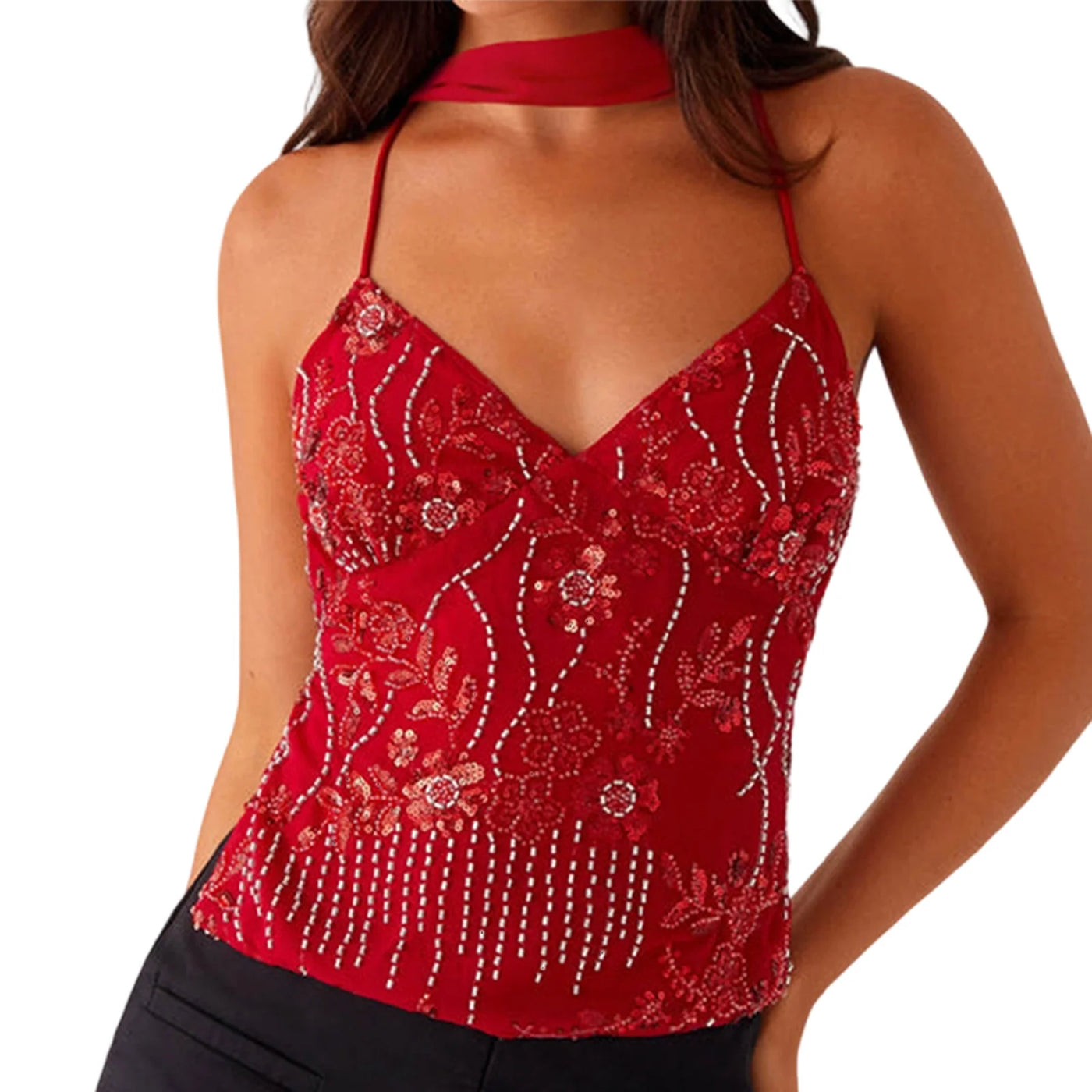 Maeve Sequin Halter Crop Top