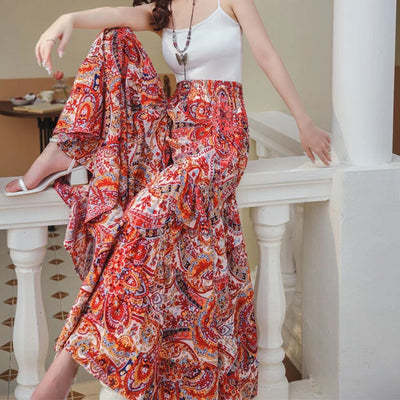 Boho Floral Print Wide Leg Pants