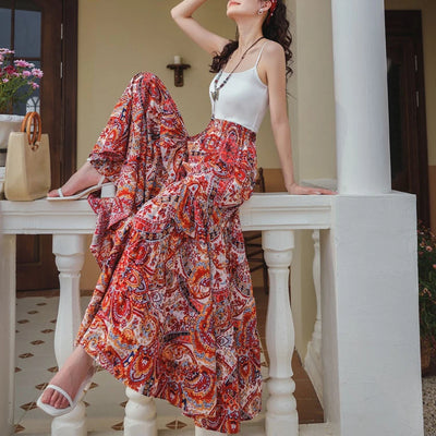 Boho Floral Print Wide Leg Pants