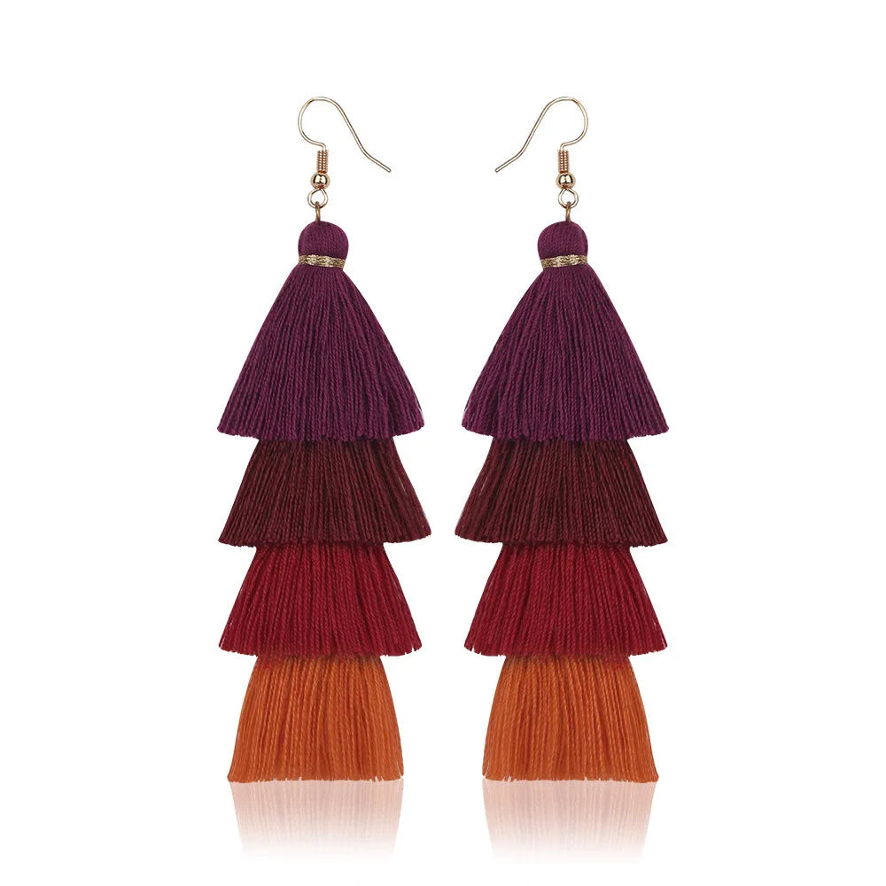 Boho 4 Layered Tassel Drop Earrings