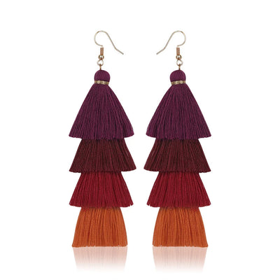 Boho 4 Layered Tassel Drop Earrings